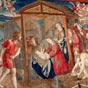 Galerie des tapisseries : Des tapisseries réalisées à Bruxelles et Tournai à l'époque du pape Clément VII (1523-1534) par des élèves de Raphaël y sont conservés. Elles furent exposées pour la première fois dans la Chapelle Sixtine en 1531 et transportées dans cette galerie en 1838. La photo représente l'Adoration des Bergers, laine, soie, fil métallique, (1525-1530).